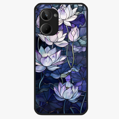 Gloss Petal Rush Glass Case showing flat back view with glossy flower petal artwork and smooth glass finish.