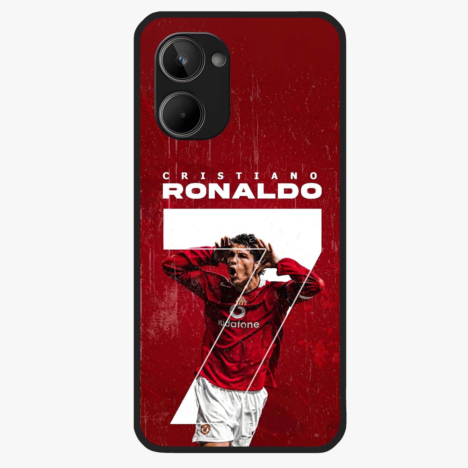 Goal Celebration Legacy Glass Case showing flat back view with football celebration inspired artwork and glossy glass finish.