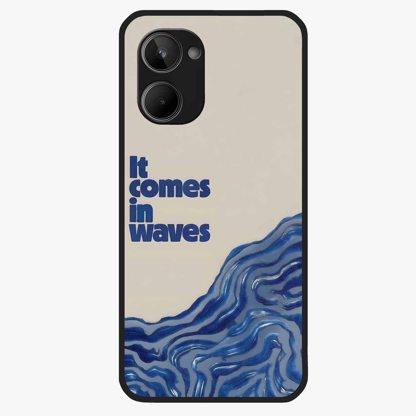 It Comes In Waves Quote Glass Case showing flat back view with inspirational wave themed quote artwork and glossy glass finish.
