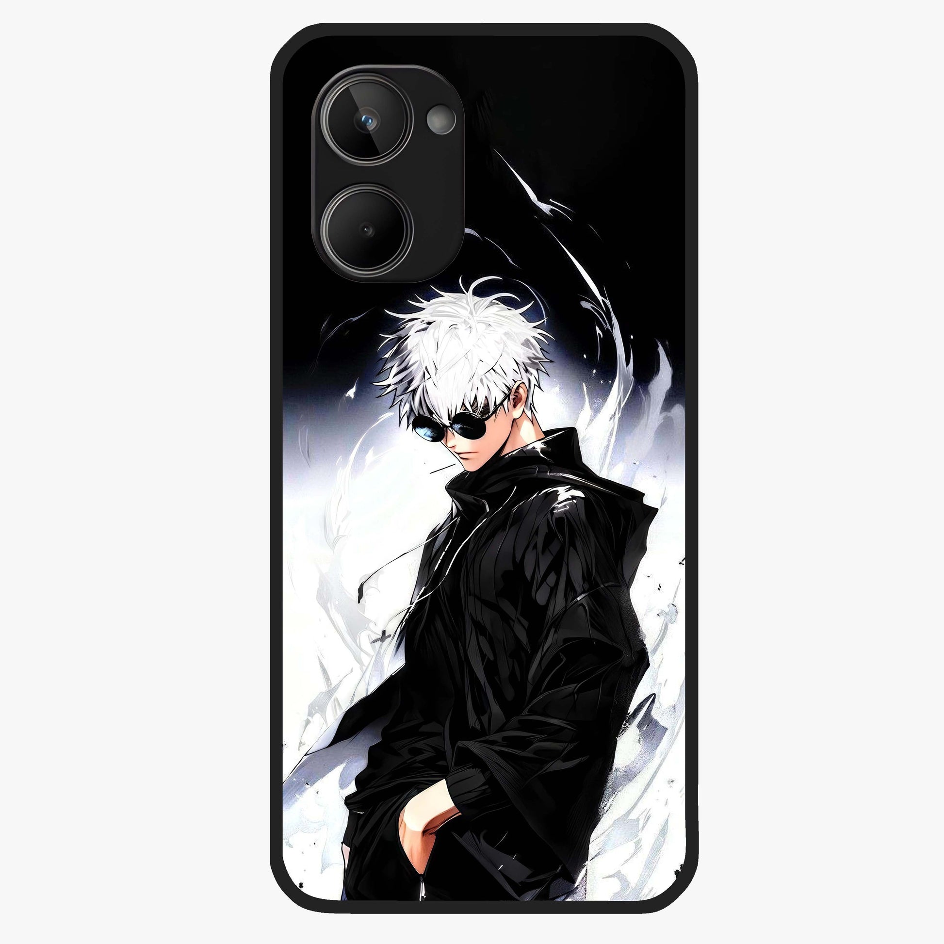 Limitless Shadow King Glass Case showing flat back view with powerful shadow warrior artwork and glossy glass finish.