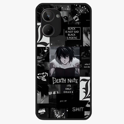 Midnight Chaos Mind Glass Case showing flat back view with abstract dark themed artwork and glossy glass finish.