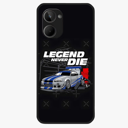 Midnight Racing Legacy Glass Case showing flat back view with sleek racing inspired artwork and glossy glass finish.