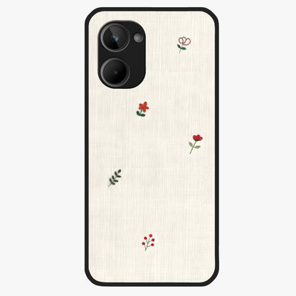 Minimal Petal Whispers Glass Case showing flat back view with soft minimal floral artwork and glossy glass finish.