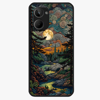 Moonlight Forest Dream Glass Case showing flat back view with mystical forest moonlight artwork and glossy glass finish.