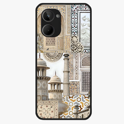 Mughal Marble Legacy Glass Case showing flat back view with intricate Mughal inspired marble pattern and glossy glass finish.