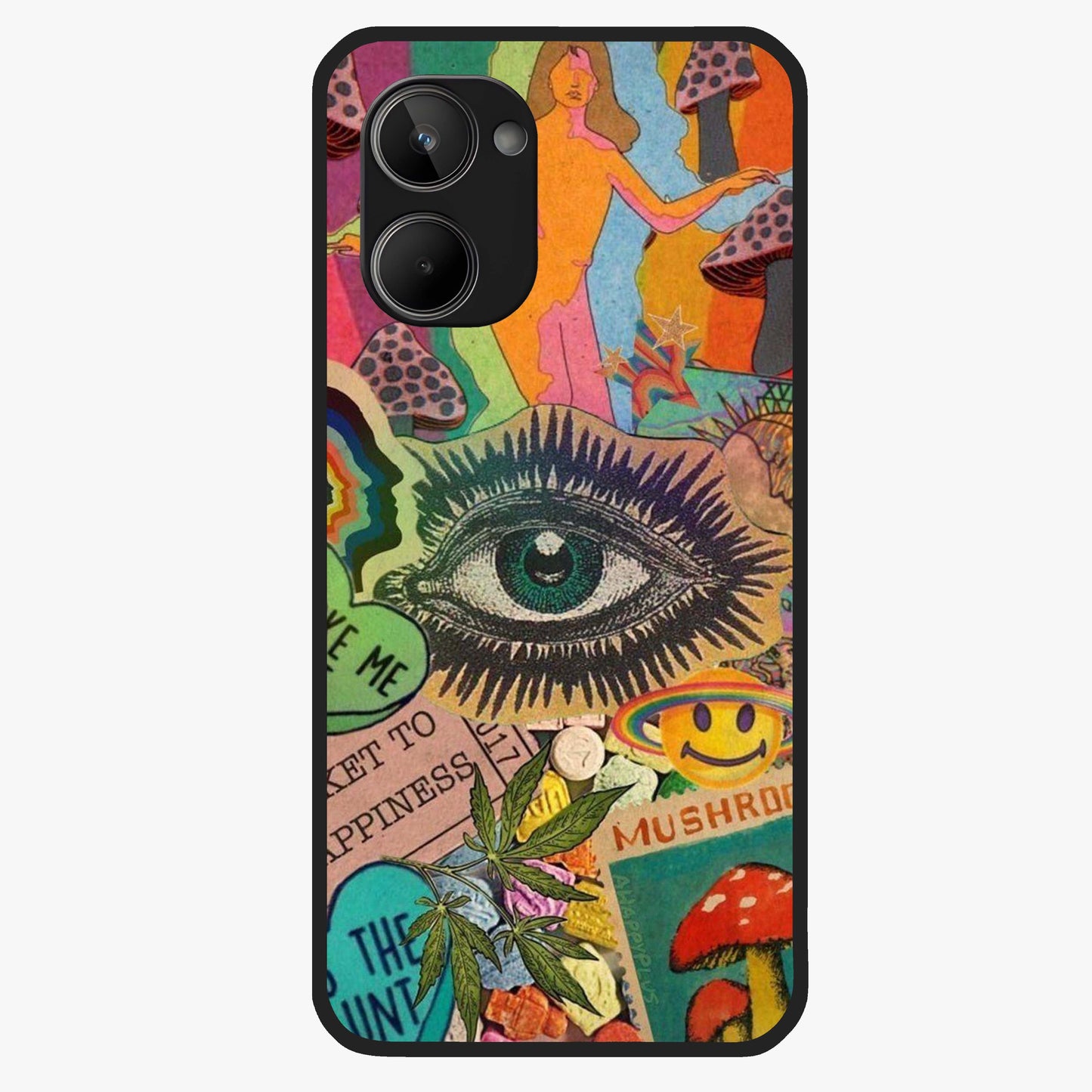 Mystic Eye Wonderland Glass Case showing flat back view with mystical eye themed artwork and glossy glass finish.
