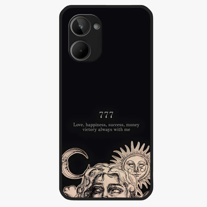 Mystic Victory Aura Glass Case showing flat back view with victory symbol artwork and glossy glass finish.