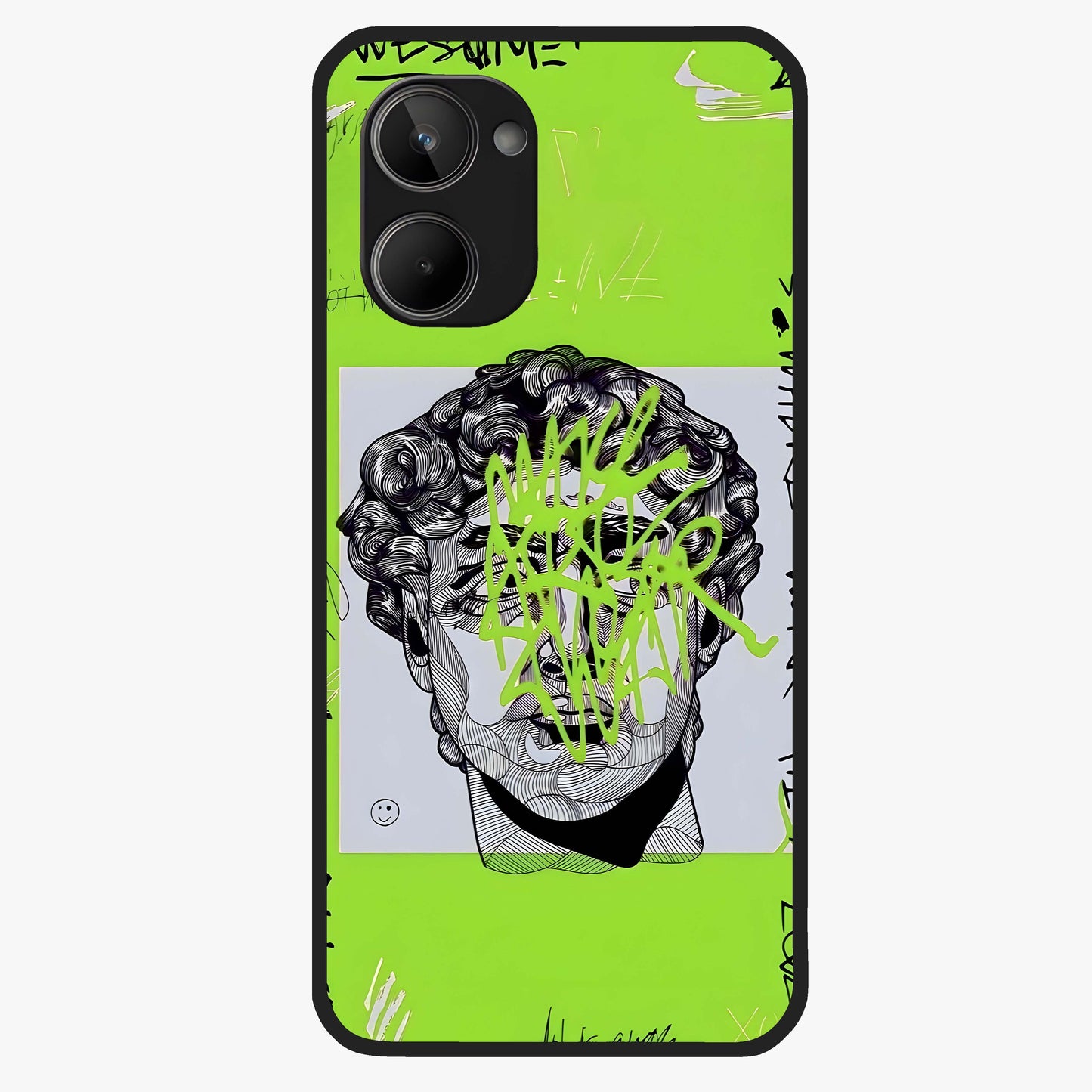 Neo Graffiti Rebellion Glass Case showing flat back view with vibrant graffiti artwork and glossy glass finish.