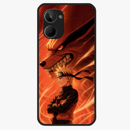Nine Tails Legacy Glass Case showing flat back view with powerful nine-tailed fox inspired artwork and glossy glass finish.