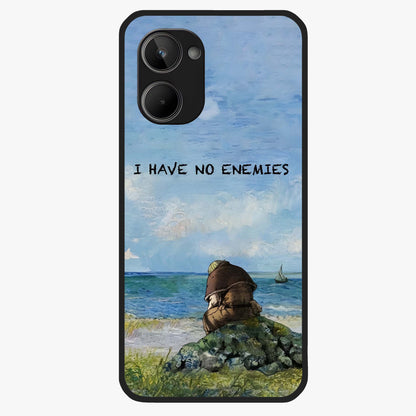 Peace Beyond War Glass Case showing flat back view with symbolic peace themed artwork and glossy glass finish.