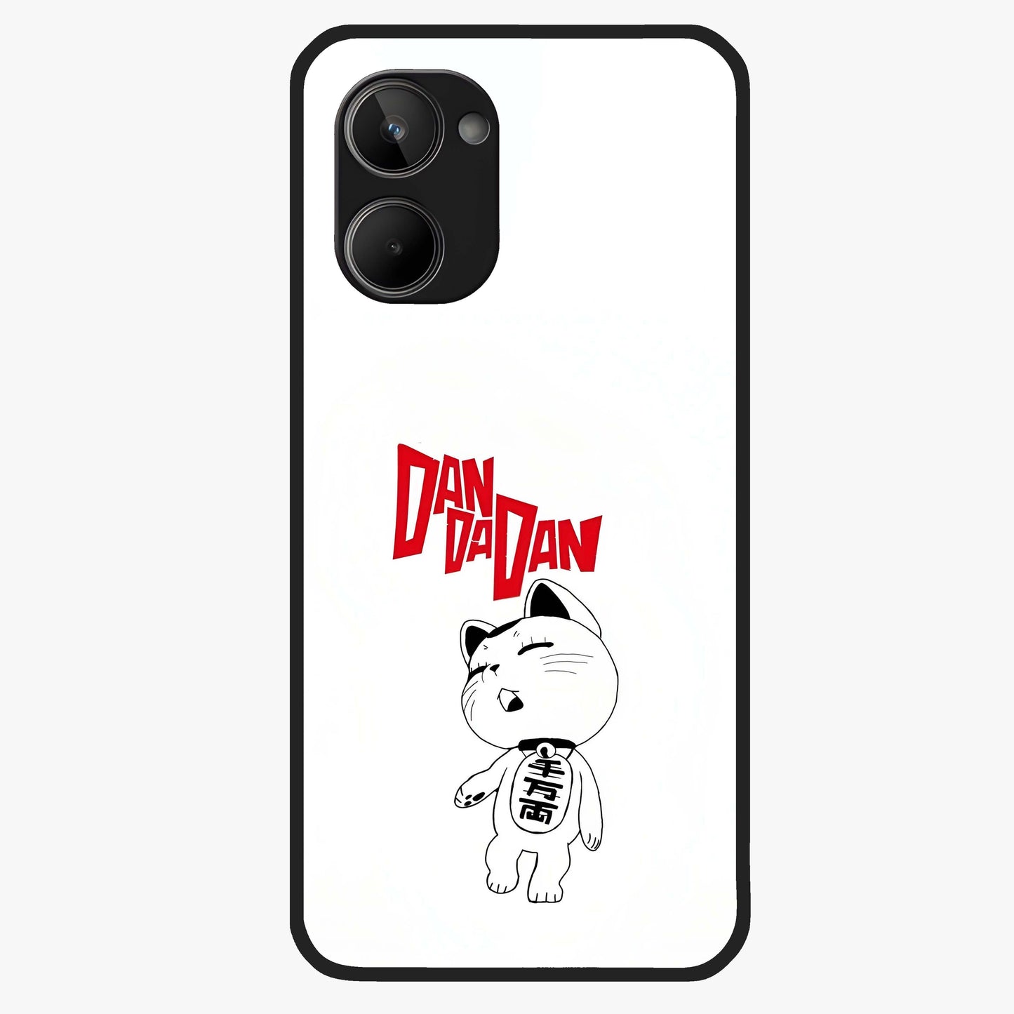 Playful Spirit Charm Glass Case showing flat back view with cheerful charm themed artwork and glossy glass finish.