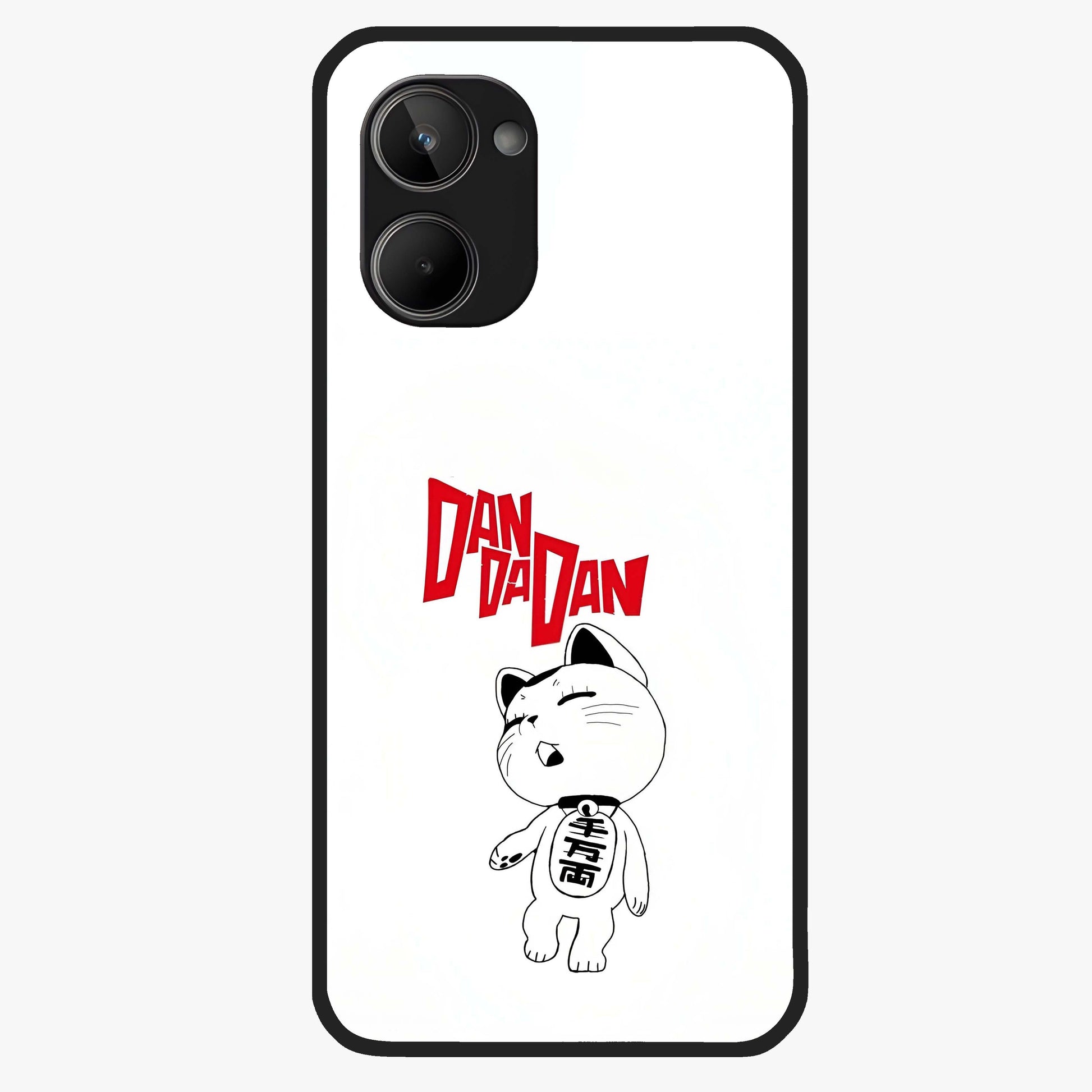 Playful Spirit Charm Glass Case showing flat back view with cheerful charm themed artwork and glossy glass finish.
