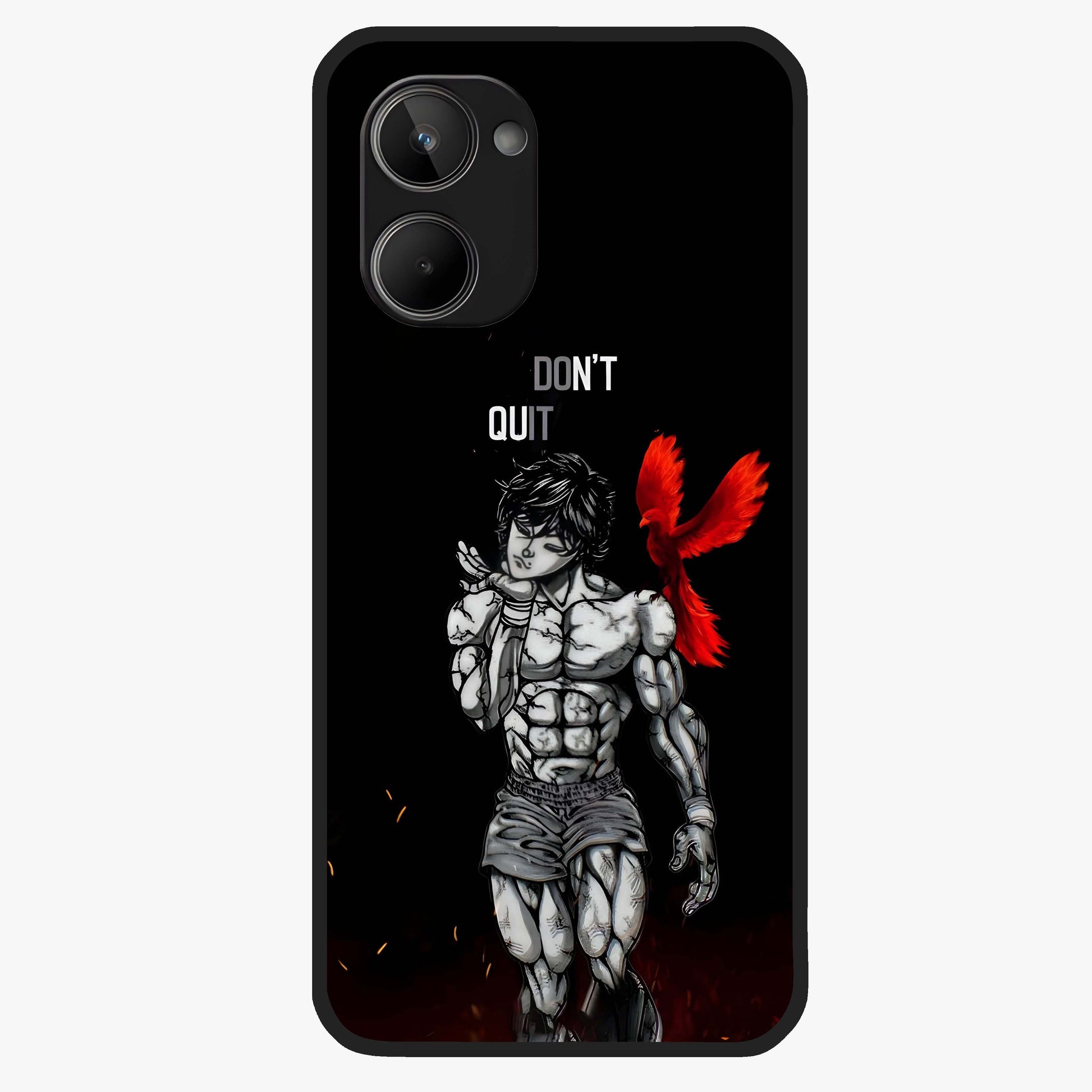 Rise Beyond Limits Glass Case showing flat back view with motivational typography artwork and glossy glass finish.