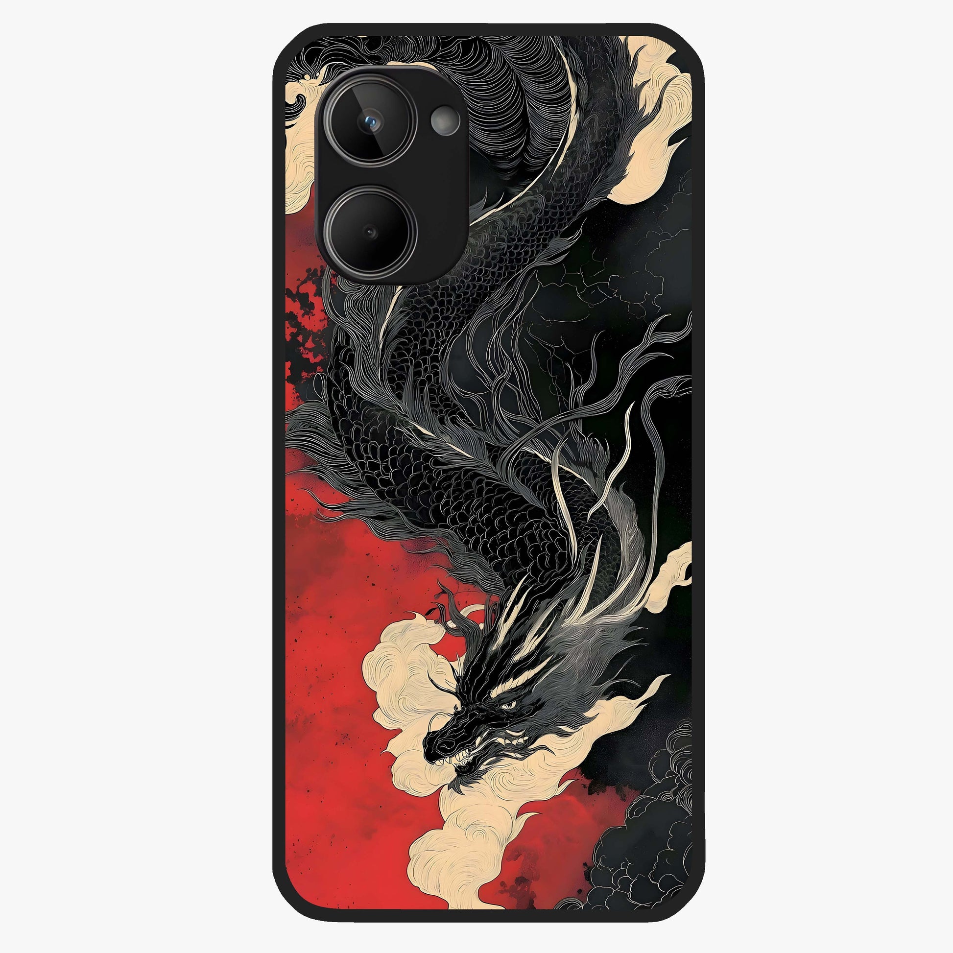 Shadow Dragon Fury Glass Case showing flat back view with fierce dragon artwork and glossy glass finish.