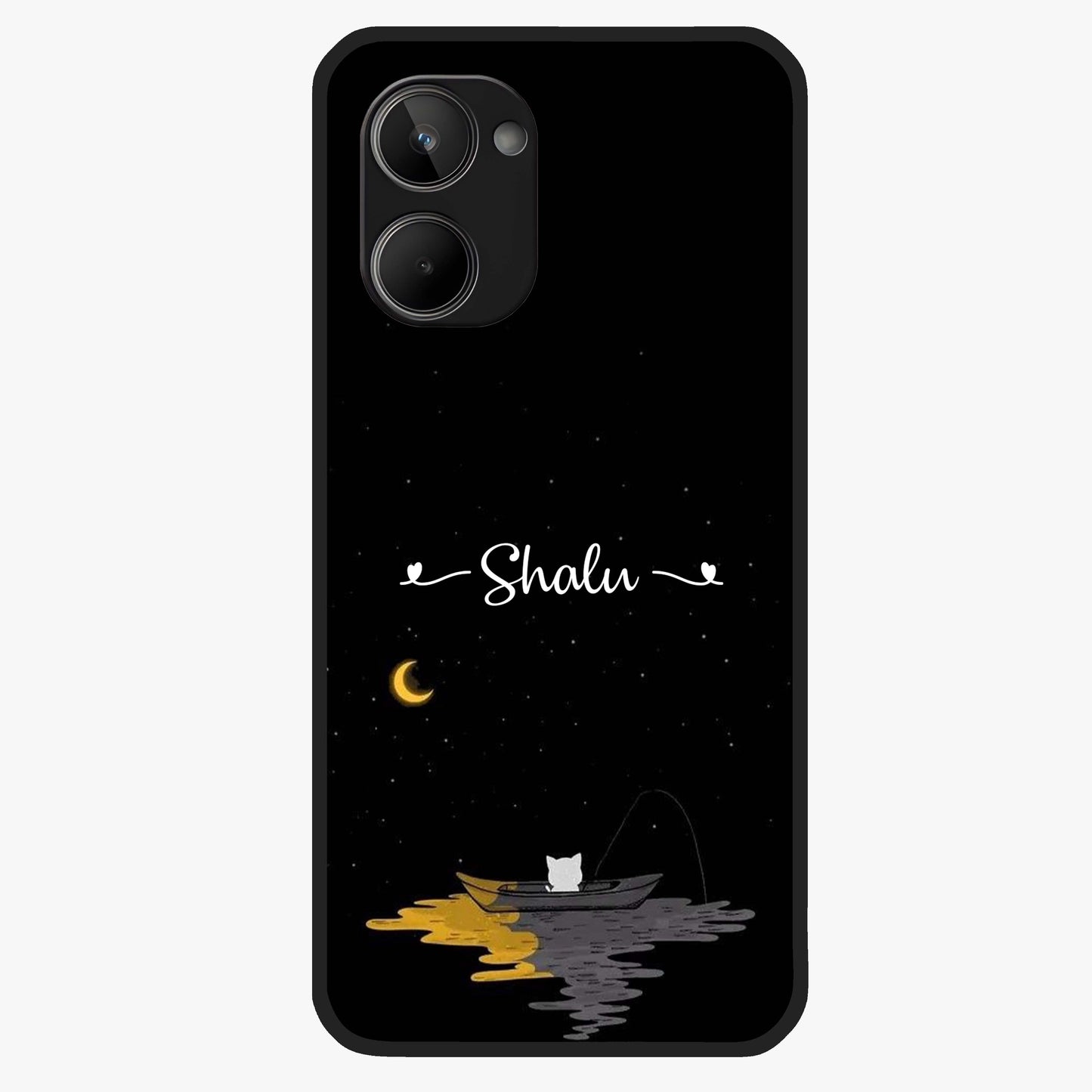 Silent Night Row Glass Case showing flat back view with calm night themed artwork and glossy glass finish.