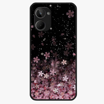 Small Starry Flowers Glass Case showing flat back view with delicate starry floral artwork and glossy glass finish.