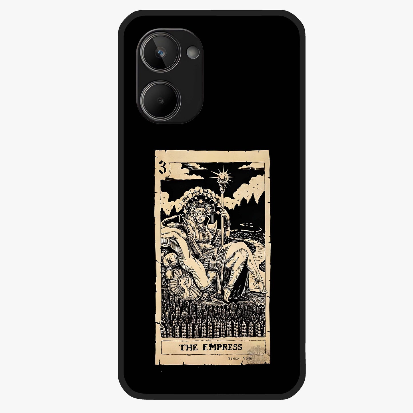 The Empress Glass Case showing flat back view with regal feminine artwork and glossy glass finish.