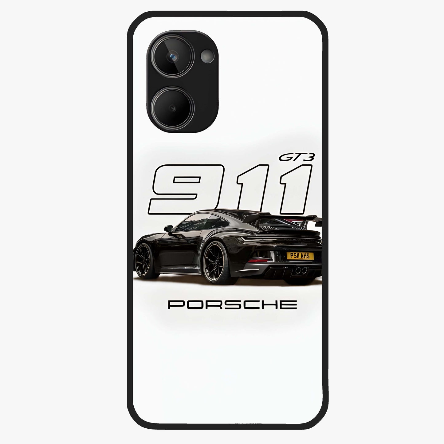 Turbo Legacy Icon Glass Case showing flat back view with iconic sports car inspired artwork and glossy glass finish.