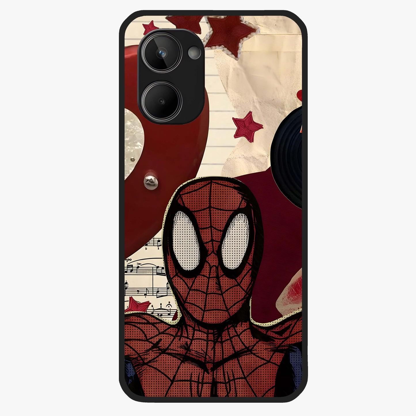 Web Warrior Vibes Glass Case showing flat back view with superhero inspired web themed artwork and glossy glass finish.