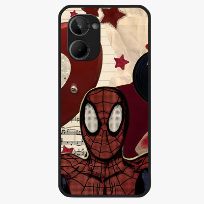 Web Warrior Vibes Glass Case showing flat back view with superhero inspired web themed artwork and glossy glass finish.