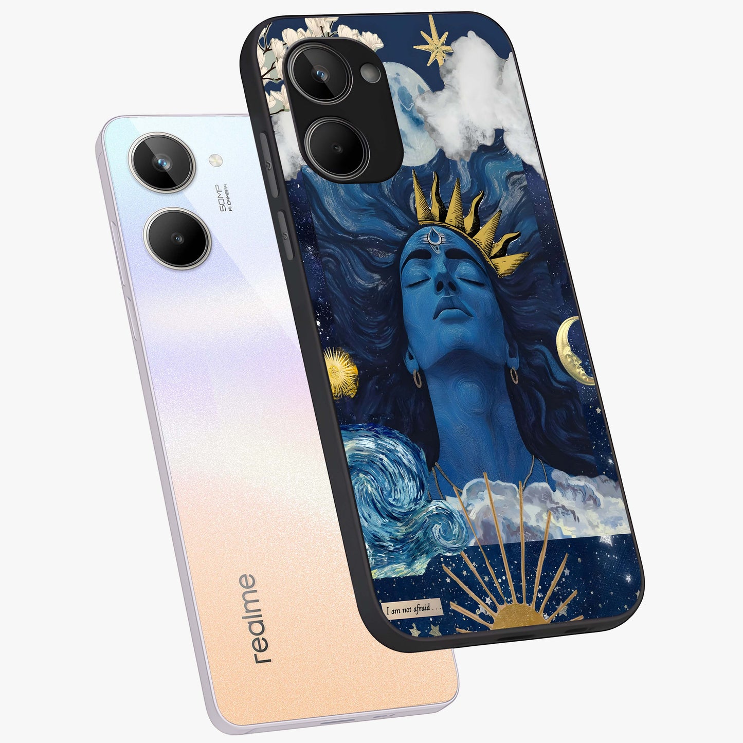 Aesthetic Lord Shiva Glass Case displayed in angled mockup highlighting spiritual Shiva illustration and sacred aesthetic design.