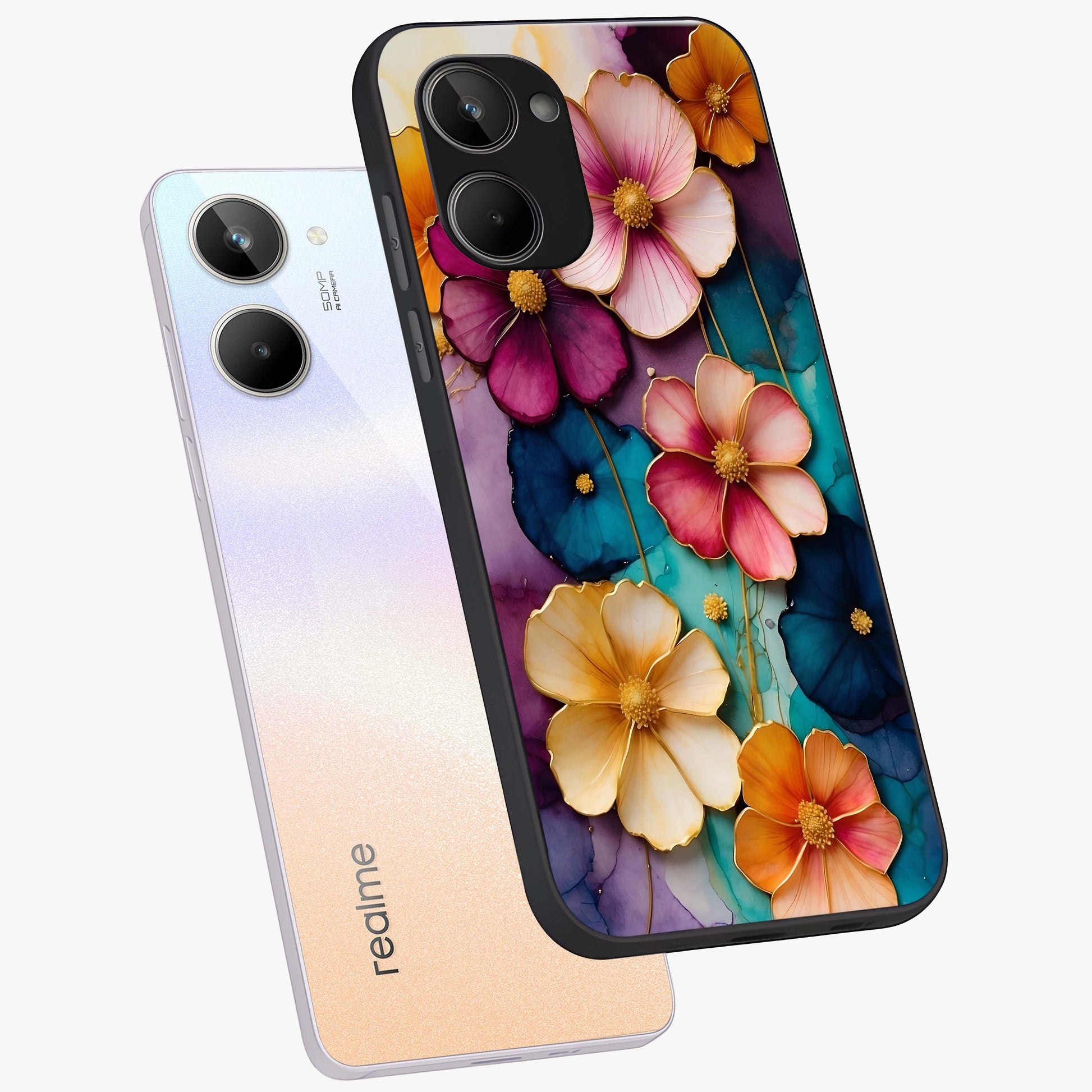 Artlyn Grace Flower Pattern Glass Case displayed in angled mockup highlighting delicate flower pattern design and smooth glass surface.
