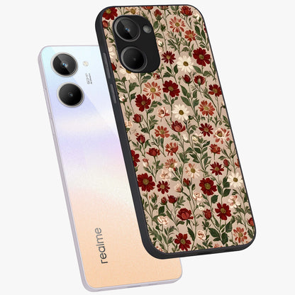 Biege Flower With Leaf Glass Case displayed in angled mockup highlighting minimal floral leaf design and elegant aesthetic.