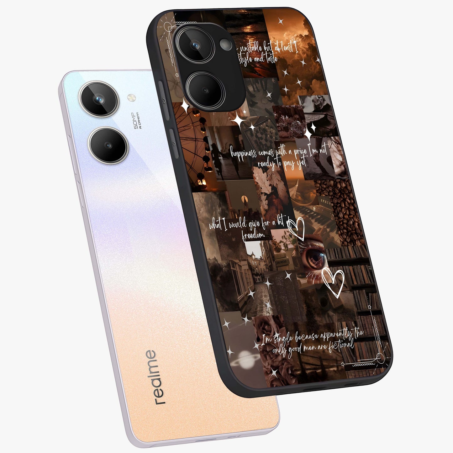 Bittersweet Aesthetic Chaos Glass Case displayed in angled mockup highlighting expressive abstract artwork and edgy aesthetic theme.