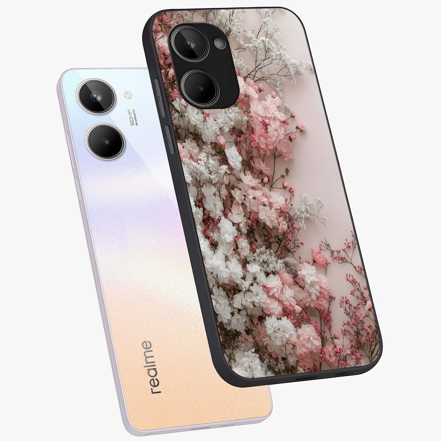 Blush Blossom Cloud Glass Case displayed in angled mockup highlighting soft cloud and blossom design with pastel aesthetic.