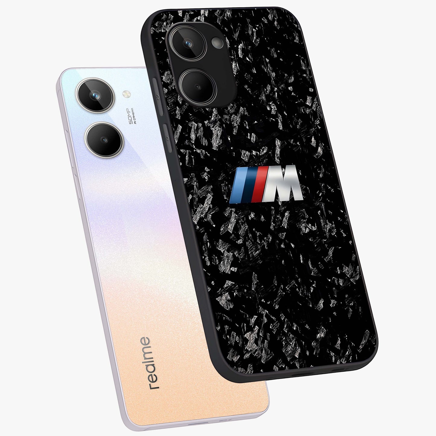 Carbon Speed Mark Glass Case displayed in angled mockup highlighting racing inspired carbon design and sleek aesthetic style.