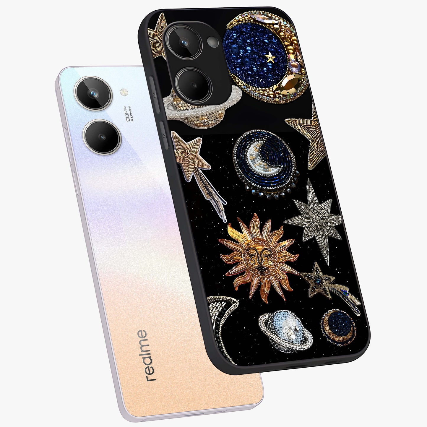 Celestial Gem Constellations Glass Case displayed in angled mockup highlighting gemstone inspired constellation design.