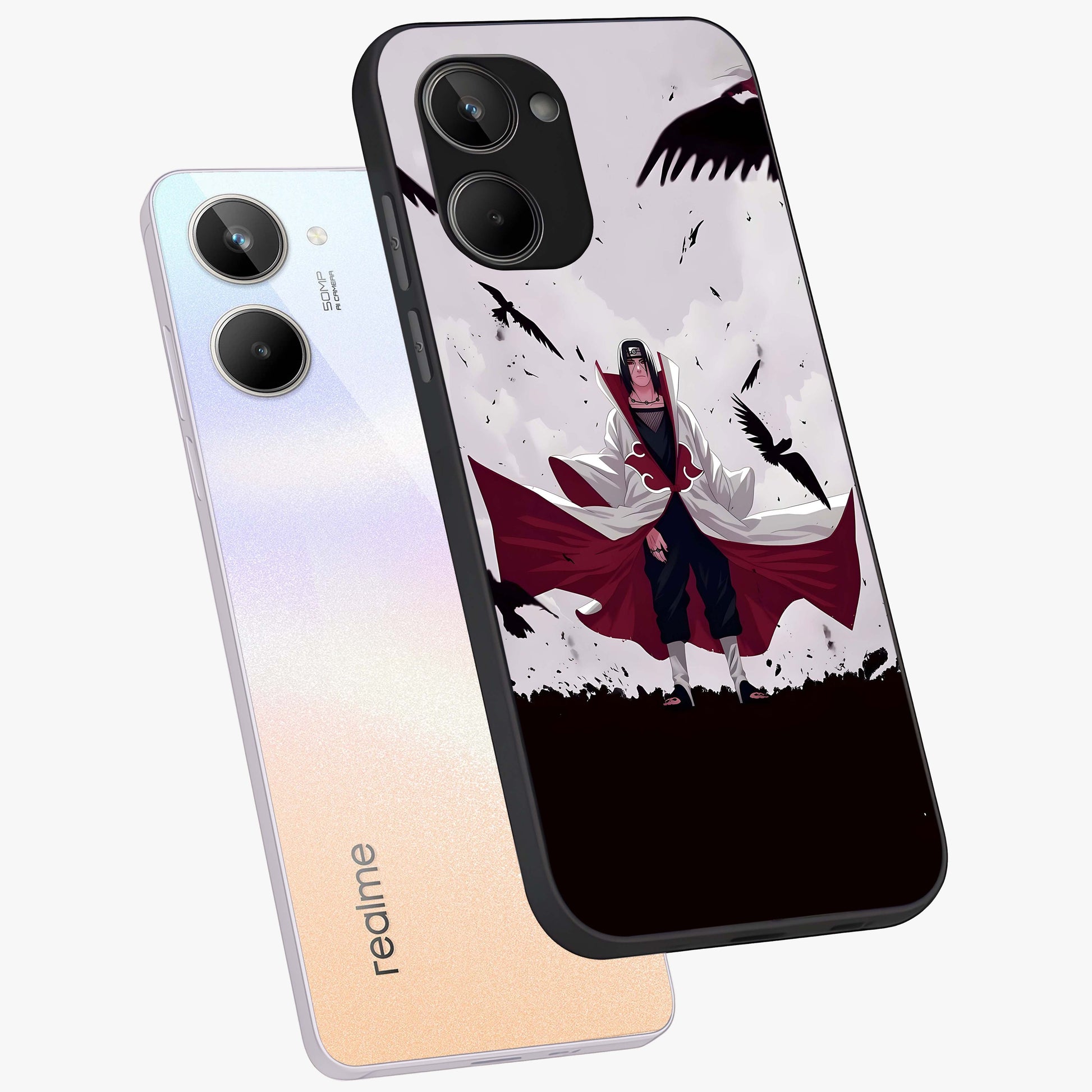 Crimson Crow Ascension Glass Case displayed in angled mockup highlighting powerful crow illustration with dark crimson aesthetic.