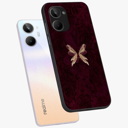 Crimson Fade Butterfly Glass Case displayed in angled mockup highlighting elegant butterfly design with crimson gradient aesthetic.