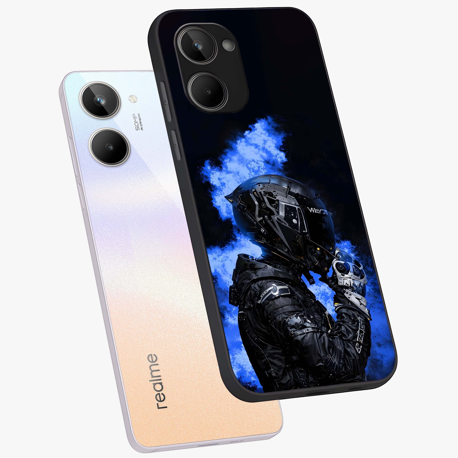 Cyber Sentinel Protocol Glass Case displayed in angled mockup highlighting digital cyber design with sci-fi aesthetic style.