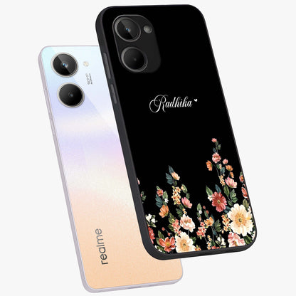 Floral Design With a Custom Personalized Name Glass Case displayed in angled mockup highlighting elegant floral pattern with custom name feature.