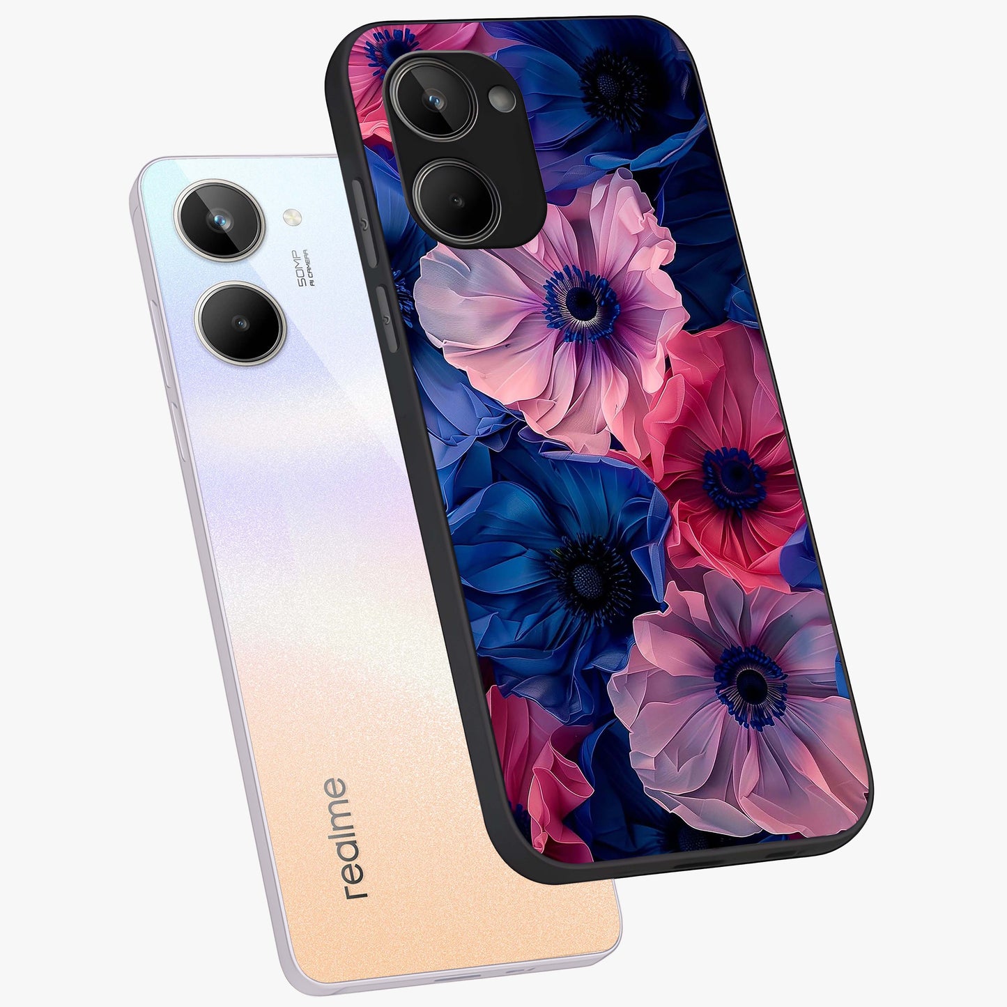 Flower Paper Art Pattern Glass Case displayed in angled mockup highlighting layered paper flower design with artistic aesthetic.