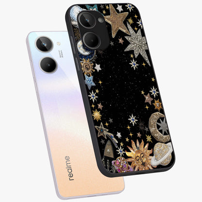 Galactic Jewel Stars Glass Case displayed in angled mockup highlighting shining celestial star design with cosmic aesthetic style.