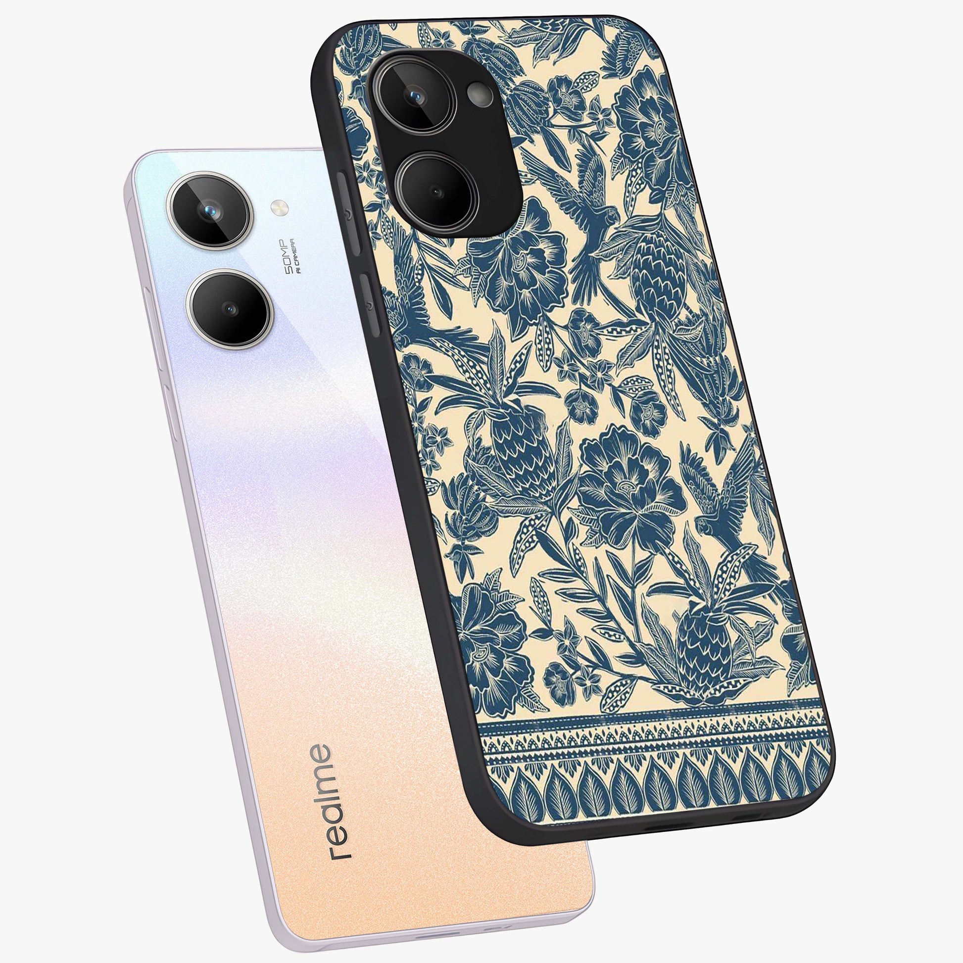 Heirloom Wild Bloom Glass Case displayed in angled mockup highlighting botanical bloom design with classic aesthetic style.