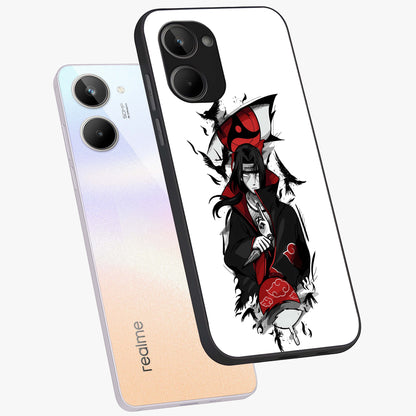 Itachi Limited Edition Naruto Anime Glass Case displayed in angled mockup highlighting dramatic anime illustration with bold action aesthetic.
