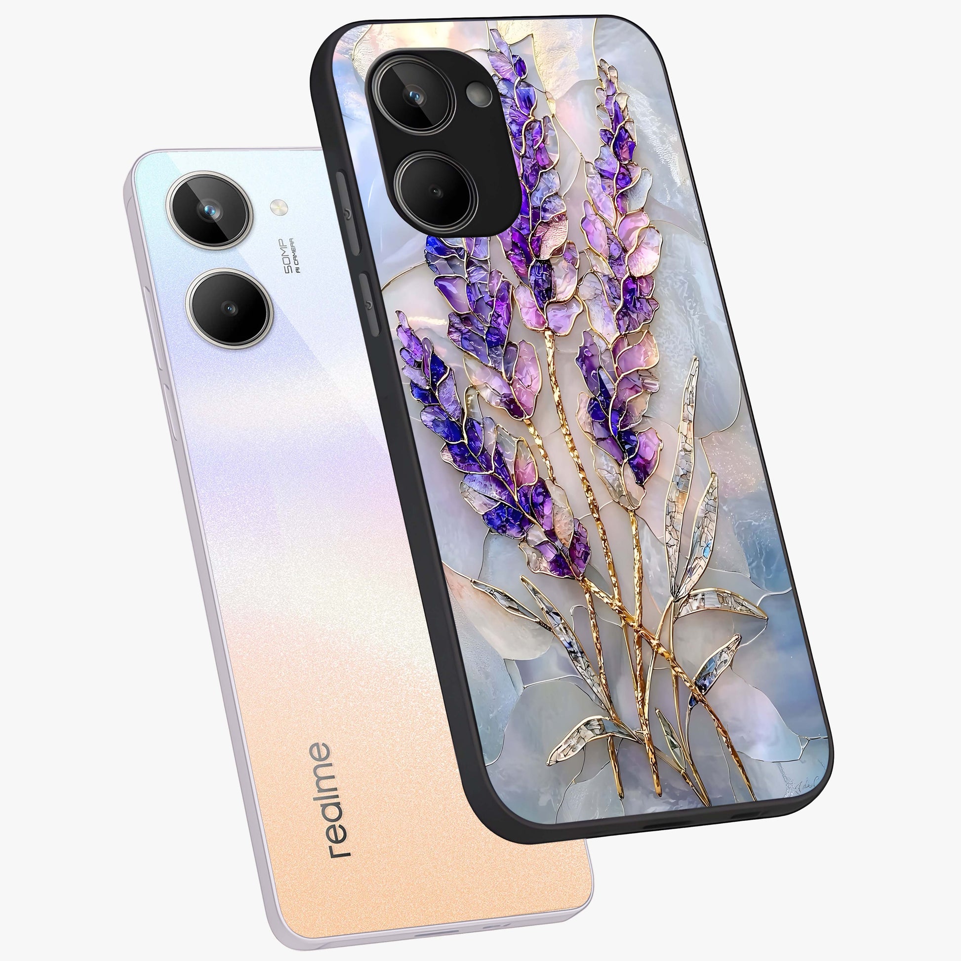 Lavender Dream Glow Glass Case displayed in angled mockup highlighting dreamy purple glow design with soft artistic style.