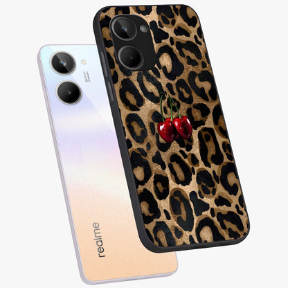 Leopard Wild Cherry Glass Case displayed in angled mockup highlighting bold animal print design with playful cherry aesthetic.