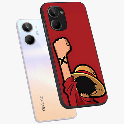 Luffy X Spirit Glass Case displayed in angled mockup highlighting powerful anime design with energetic action aesthetic.