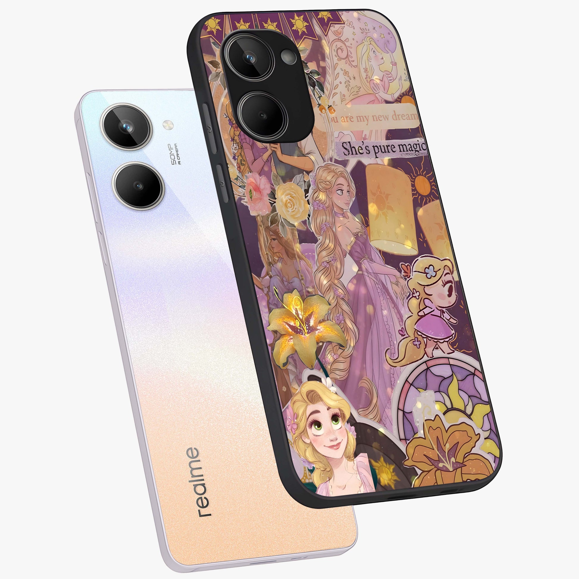 Magical Tangled Dream Glass Case displayed in angled mockup highlighting whimsical fantasy design with magical aesthetic.