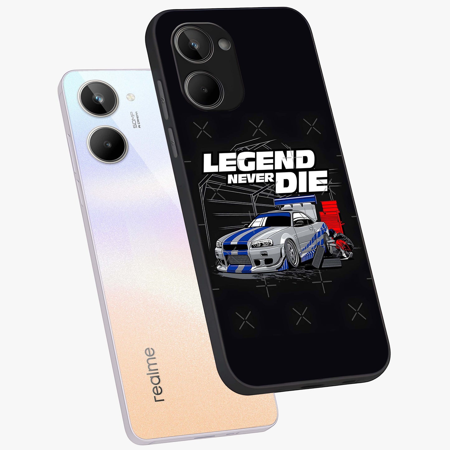 Midnight Racing Legacy Glass Case displayed in angled mockup highlighting dynamic automotive design with bold midnight aesthetic.