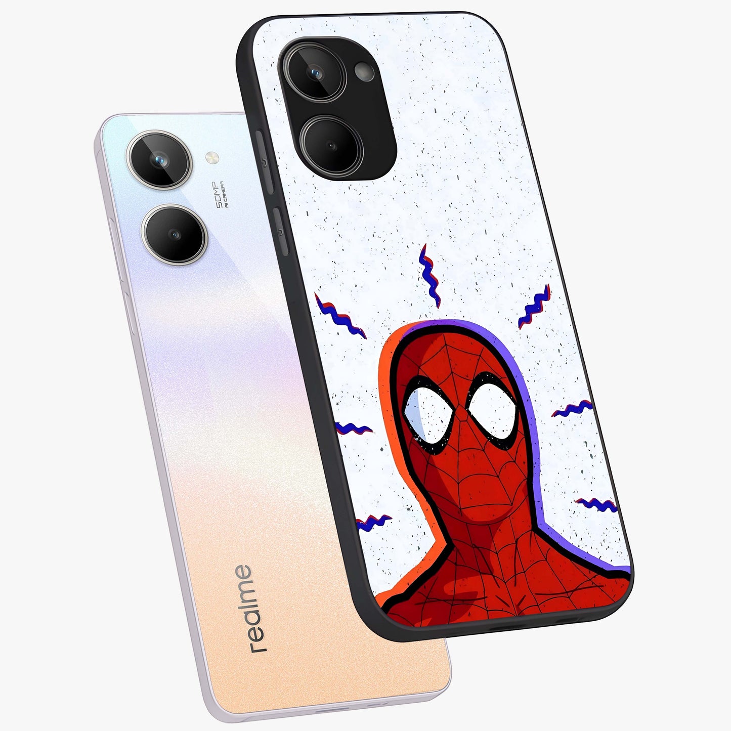 Omg Spiderman Glass Case displayed in angled mockup highlighting dynamic hero illustration with action comic aesthetic.