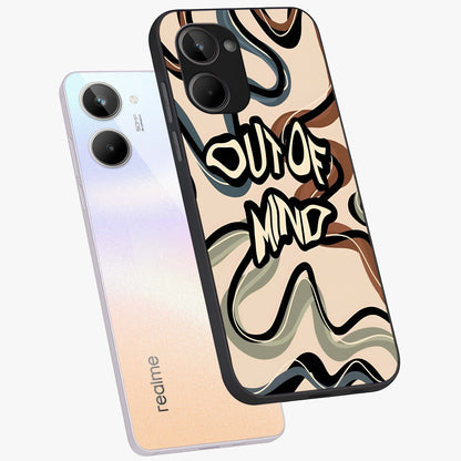Out Of Mind Glass Case displayed in angled mockup highlighting bold statement design with modern artistic aesthetic.