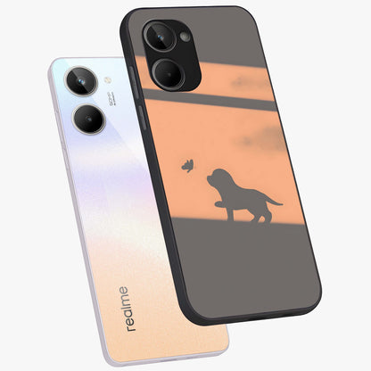Puppy Shadow Art Glass Case displayed in angled mockup highlighting playful dog illustration with artistic shadow aesthetic.