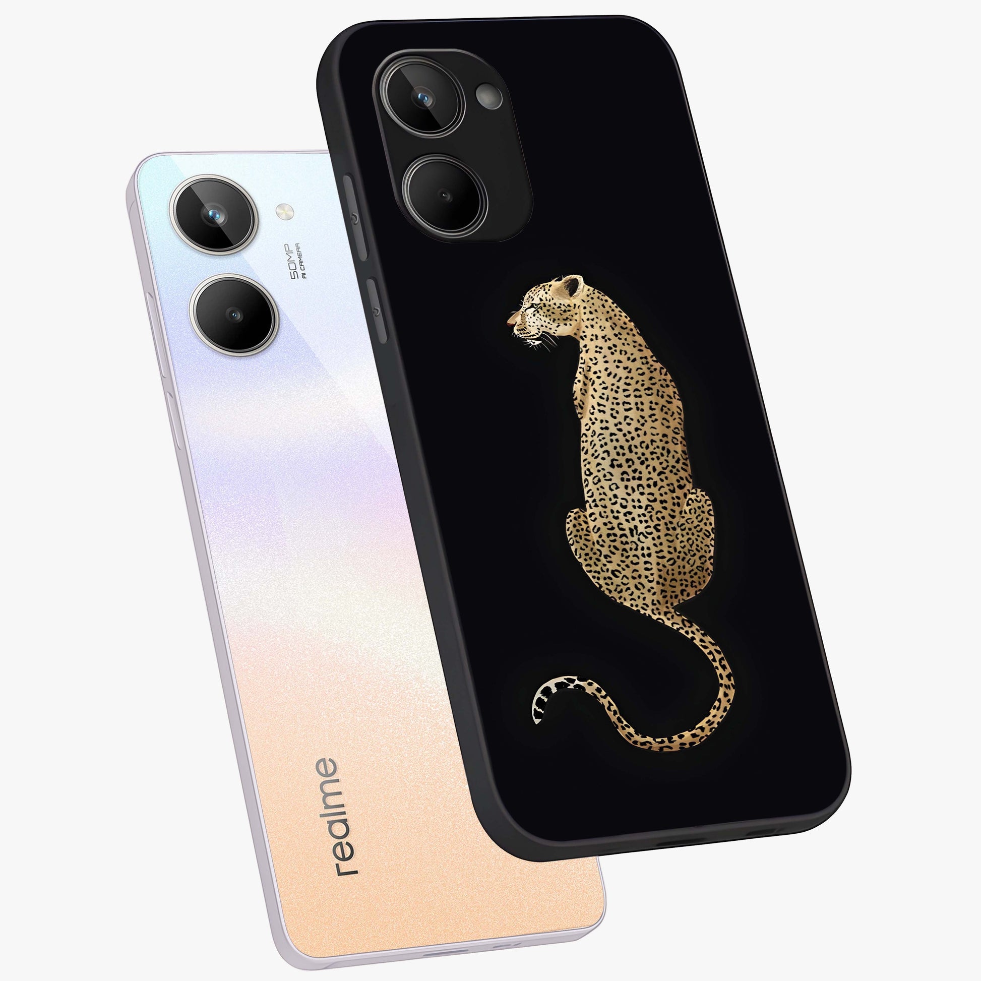 Regal Leopard Glass Case displayed in angled mockup highlighting powerful animal illustration with stylish wild aesthetic.