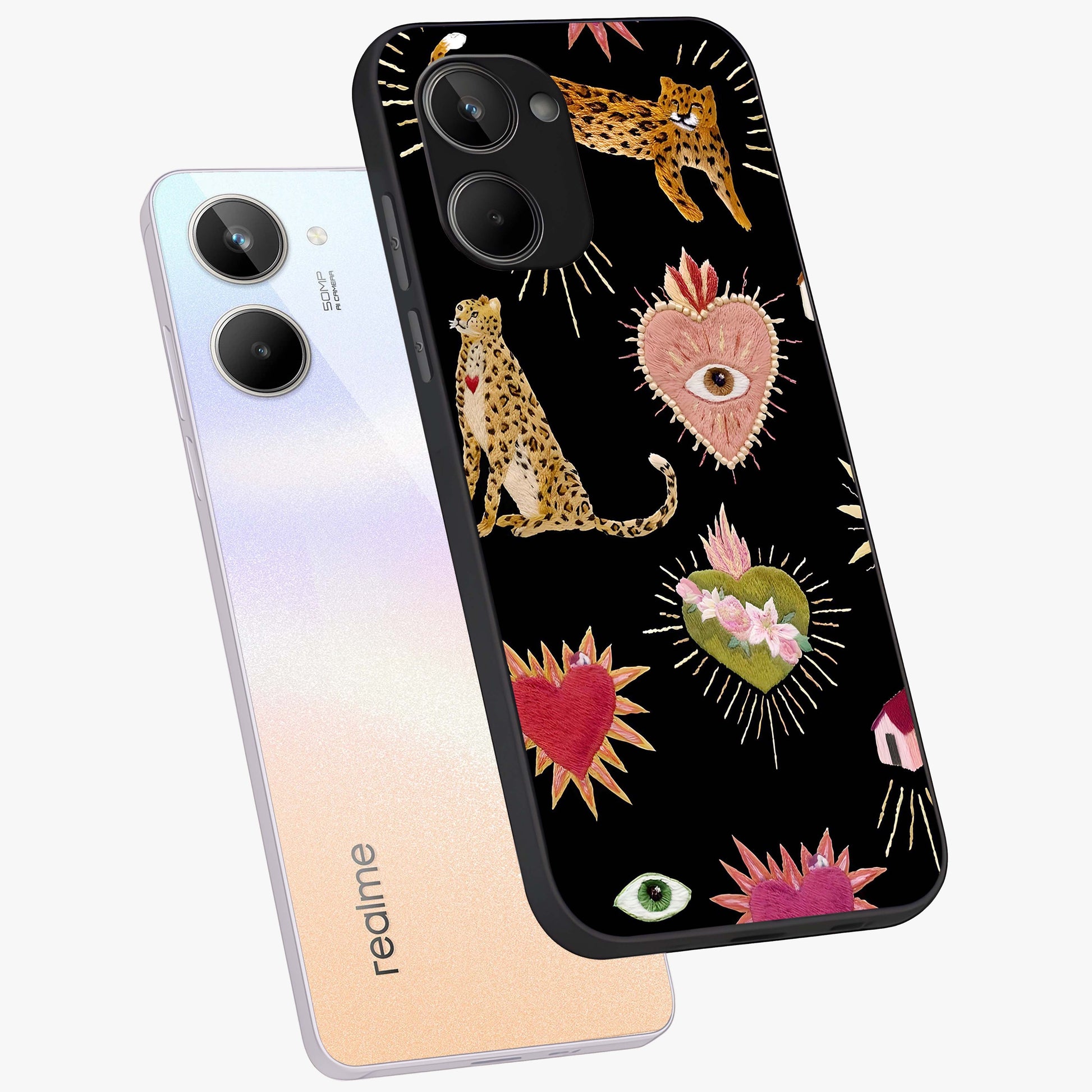 Sacred Jungle Heart Glass Case displayed in angled mockup highlighting lush tropical design with natural aesthetic style.