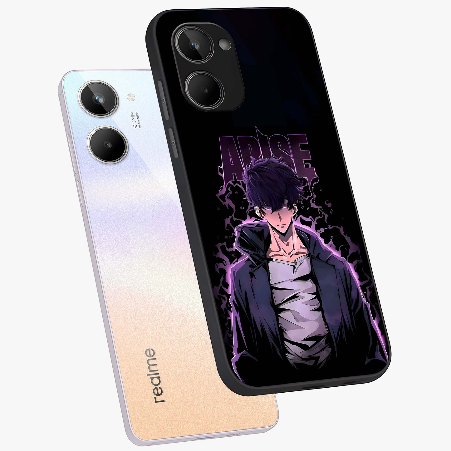 Shadow Monarch Awakening Glass Case displayed in angled mockup highlighting dramatic shadow warrior design with fantasy aesthetic.